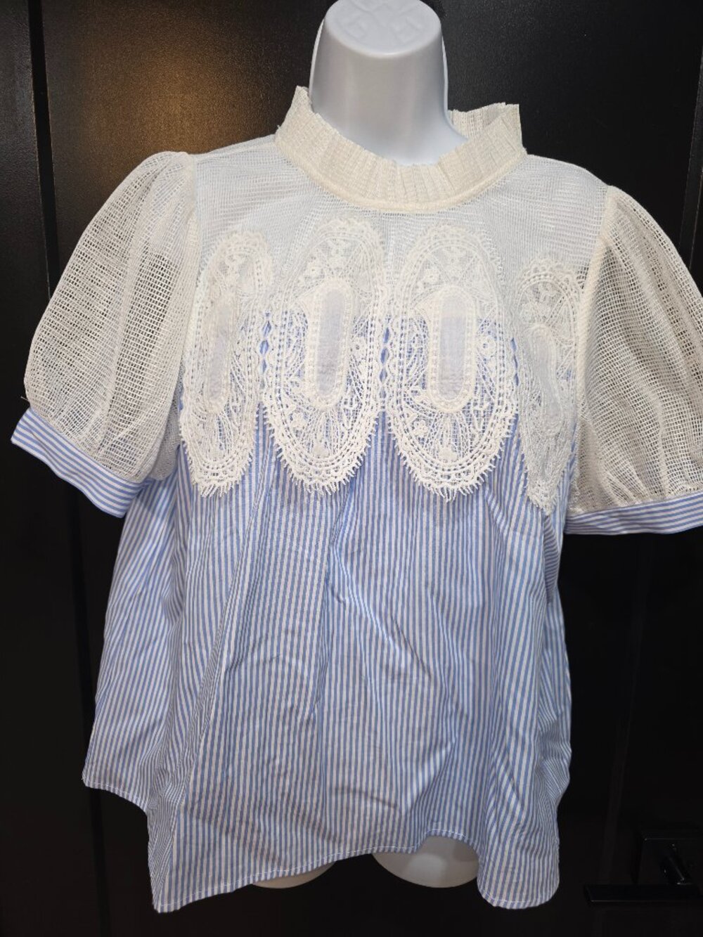 Jodifl Lace Blue & White Blouse Sz L NWT
